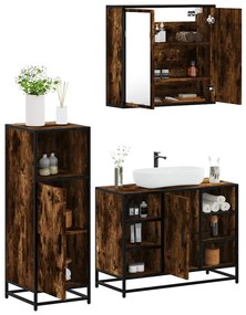 vidaXL 3 pcs conjunto de móveis WC madeira processada carvalho fumado