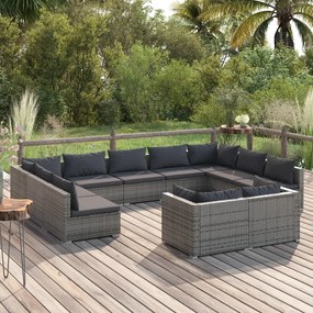 vidaXL 11 pcs conjunto lounge de jardim c/ almofadões vime PE cinzento