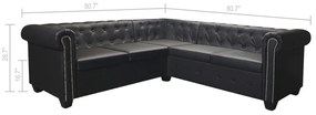 Sofá de canto Chesterfield para 5 pessoas em couro sintético preto