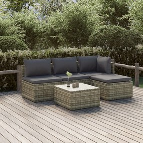 vidaXL 5 pcs conjunto lounge de jardim c/ almofadões vime PE cinzento