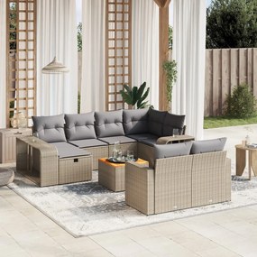 vidaXL 11 pcs conjunto sofás de jardim c/ almofadões vime PE bege