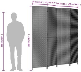 Biombo de divisão 4 painéis vime PE bege