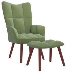 328065 vidaXL Cadeira de descanso com banco veludo verde-claro