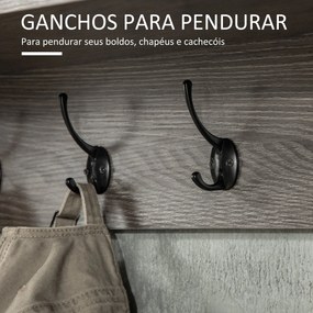 Móvel Cabide de Entrada Prateleira Flutuante com 4 Ganchos e 3 Compartimentos para Roupas Bolsas para Corredor Entrada 80x24x35,5cm Cinza Escuro