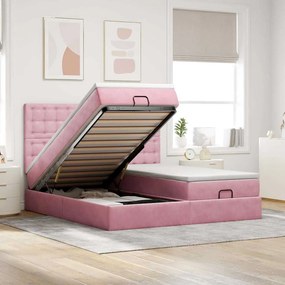vidaXL Estrutura de cama otomana com colchões 160x200 cm veludo rosa