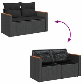 6 pcs conjunto sofás de jardim c/ almofadões vime PE preto