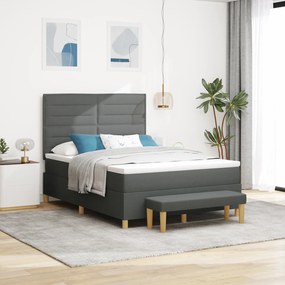 vidaXL Cama Box com Colchão e Banco Cinza Escuro 140x190 cm Tecido