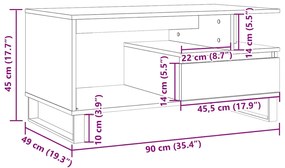 Mesa de centro 90x49x45 cm derivados de madeira madeira velha