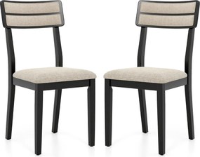 Conjunto de 2 cadeiras de jantar com assento almofadado (MESA NÃO INCLUÍDA), encosto alto almofadado, almofadas antiderrapantes preto