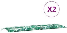 Almofadões banco jardim 2 pcs 180x50x7cm oxford padrão folhas