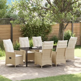 vidaXL Conjunto de Jantar de Jardim de 7 Peças com Almofadas Bege Rattan Poli