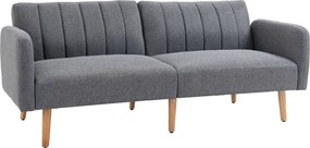 HOMCOM Sofá-cama, sofá de tecido 2 lugares, sofá com função cama, poliéster com aparência de linho, madeira de borracha, 173 x 75 x 73 cm, Cinza | Aosom Portugal