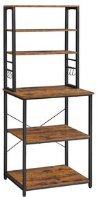 Estante de cozinha em aço com 6 prateleiras e 6 ganchos | VASAGLE | 60 x 40 x 167 cm | preto | KKS024B01.