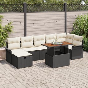 Conjunto de Sofá de Jardim de 8 Peças com Almofadas em Polirattan Pret