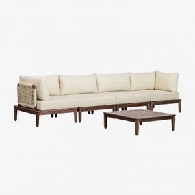 Conjunto De Sofá De Jardim Modular Giulia De 4 Peças Com 2 Poltronas De Canto E Uma Mesa De Centro Em Madeira De Acácia Crema - Sklum