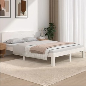 810471 vidaXL Estrutura de cama casal 135x190 cm madeira maciça branco