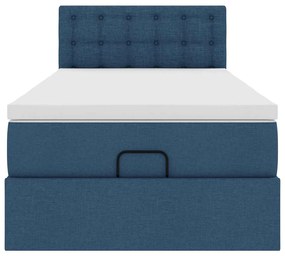Cama Otomana com Colchão &amp; LEDs Tecido Azul 90x200 cm