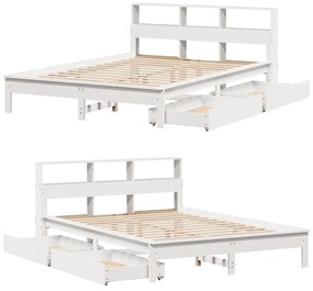 Cama com estante sem colchão 140x190 cm pinho maciço branco
