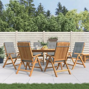 vidaXL Cadeiras de jardim reclináveis c/ almofadões 6 pcs teca maciça