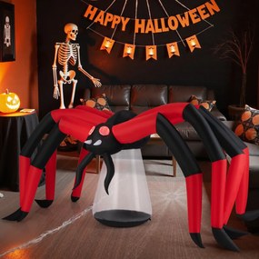 Aranha insuflável 313 cm gigante de Halloween com luzes LED impermeável para exterior com estacas e cordas Vermelho + Preto