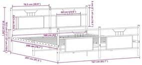 Estrutura de cama sem colchão 160x200 cm metal carvalho fumado