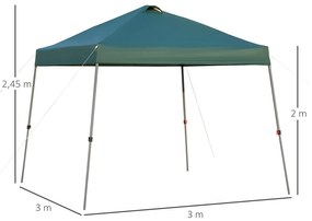 Tenda de jardim portátil dobrável de 3x3m com bolsa de transporte rodas de aço para Camping verde