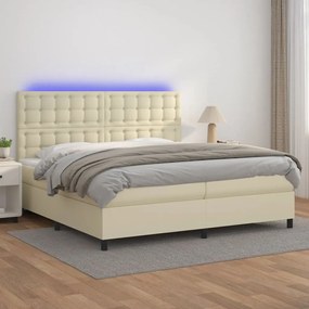 vidaXL Cama box spring c/ colchão/LED 200x200cm couro artificial creme