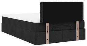 Cama otomana com colchão 120x190 cm tecido preto