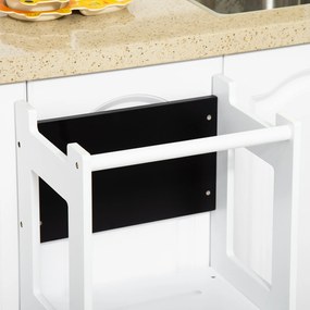 HOMCOM Torre de Aprendizagem para Crianças 3-6 Anos de Madeira Torre de Aprendizagem Infantil Convertível em Secretária com Ardósia e Barra de Segurança para Casa de Banho Cozinha 42x44x86cm Branco