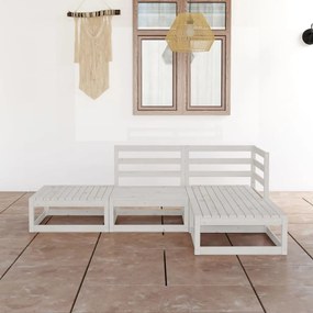 4 pcs conjunto lounge de jardim pinho maciço branco