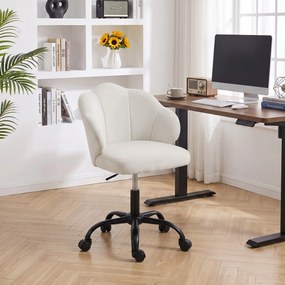 Cadeira de Escritório e Toucador com Encosto em Pétala, 59 x 56 x 87 cm, Altura Regulável, Creme