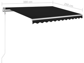 Toldo automático com LED e sensor de vento 300x250 cm antracite