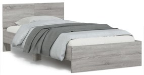 vidaXL Estrutura de cama c/ cabeceira/luzes LED 100x200cm cinza sonoma