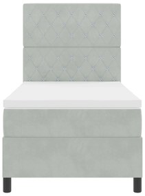 Camas Box Spring vidaXL com Colchão Cinza Claro Solteiro em Veludo