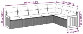 7 pcs conjunto de sofás p/ jardim c/ almofadões vime PE preto