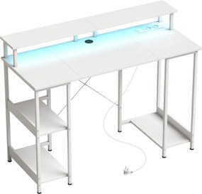 HOMCOM Escrivaninha para Computador Reversível Prateleiras, 120x50 cm, com Tomadas Elétricas e Luzes LED, Branco Efeito Madeira | Aosom Portugal