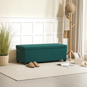 Banco de arrumação para colocar ao pé da cama em veludo canelado com tampa, para sala de estar, quarto, hall de entrada, 112 x 42 x 40 cm, verde