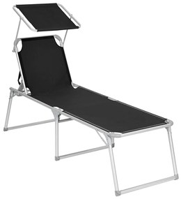 Espreguiçadeira jardim grande XXL 65 x 200 x 48 cm carga até 150 kg com pala de sol Preta