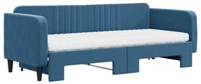 Sofá-cama com gavetão e colchões 80x200 cm veludo azul