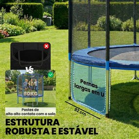 Trampolim Exterior Ø183 cm Trampolim para Crianças com Rede de Segurança Escada e Acolchoamento de Molas Azul