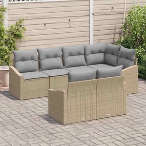 Conjunto de Sofá de Jardim 7 Peças com Almofadas Bege em Rattan Sintét