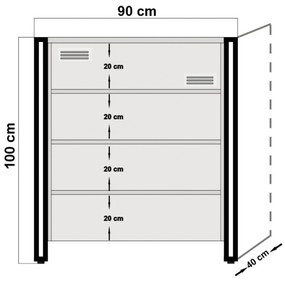 Cómoda Cosmo – Pinheiro Atlântico Preto – 90x100x40 cm