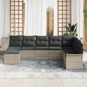 Conjunto de Sofá Modular de 8 Peças com Almofadas Cinza Claro Rattan
