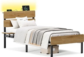 Estrutura de cama individual, 90 x 200 cm (COLChÂO NÃO INCLUIDO), com luzes LED Castanho