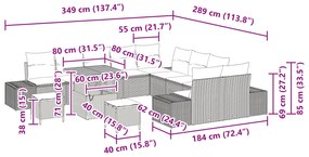 Conjunto de Sofás de Jardim vidaXL com 13 peças e Almofadas Preto Ratt