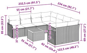 Conjunto de Sofá de Jardim vidaXL com 9 Peças e Almofadas Bege Rattan