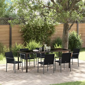 Conjunto de Jantar para o Jardim com 7 Peças e Almofadas em Rattan Sintético Preto