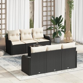 Conjunto de Sofá de Jardim vidaXL com Almofadas de Vime Preto