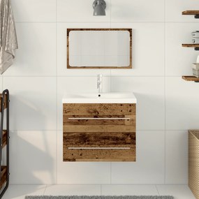 Gabinete de Pia de Casa de Banho com Lavabo Embutido Madeira Velha Mad
