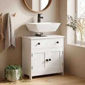 Móvel de casa de banho para lavatório (NÃO INCLUIDO) 60L x 30P x 60A cm, móvel moderno com pés, com dobradiças de fecho suave, gaveta, 2 portas, branc